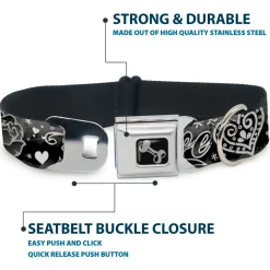 Dog Bone Seatbelt Buckle Collar - Love Love Black/White