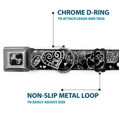 Dog Bone Seatbelt Buckle Collar - Love Love Black/White