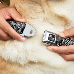 Dog Bone Seatbelt Buckle Collar - Love Love Black/White