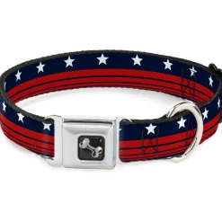 Dog Bone Seatbelt Buckle Collar - Americana Stars & Stripes4 Blue/White/Red