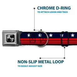 Dog Bone Seatbelt Buckle Collar - Americana Stars & Stripes4 Blue/White/Red