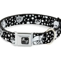 Dog Bone Seatbelt Buckle Collar - Owl Expressions Black/White