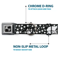 Dog Bone Seatbelt Buckle Collar - Owl Expressions Black/White