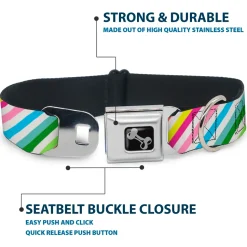 Dog Bone Seatbelt Buckle Collar - Diagonal Stripes White/Multi Color
