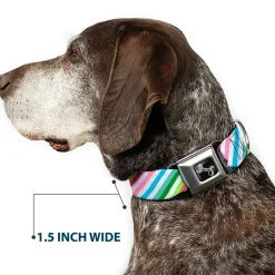 Dog Bone Seatbelt Buckle Collar - Diagonal Stripes White/Multi Color