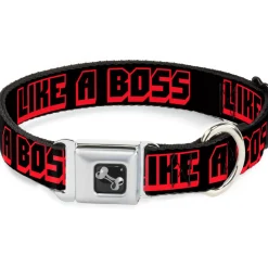 Dog Bone Seatbelt Buckle Collar - LIKE A BOSS Black/Red