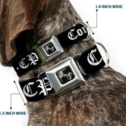Dog Bone Seatbelt Buckle Collar - COMPTON-CPT Black/White