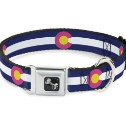 Dog Bone Seatbelt Buckle Collar - Colorado Flags6 Repeat Blue/White/Pink/Yellow
