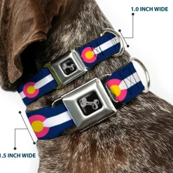 Dog Bone Seatbelt Buckle Collar - Colorado Flags6 Repeat Blue/White/Pink/Yellow