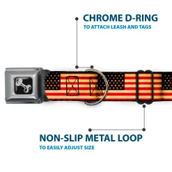 Dog Bone Seatbelt Buckle Collar - Vintage US Flag Repeat