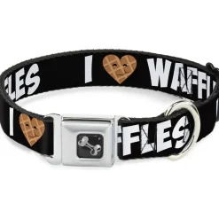 Dog Bone Seatbelt Buckle Collar - I Heart Waffles Text