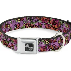 Dog Bone Seatbelt Buckle Collar - Born to Blossom CLOSE-UP Pink
