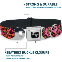 Dog Bone Seatbelt Buckle Collar - Born to Blossom CLOSE-UP Pink
