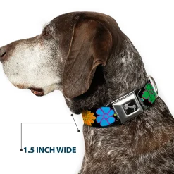 Dog Bone Seatbelt Buckle Collar - Flowers Black/Multi Color