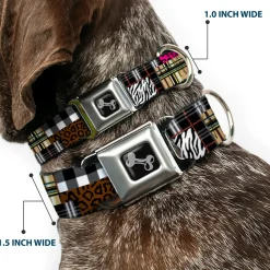 Dog Bone Seatbelt Buckle Collar - Plaid & Animal Skins