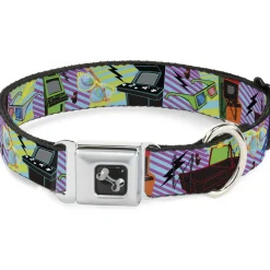 Dog Bone Seatbelt Buckle Collar - Eighties Arcade Multi Neon Stripes