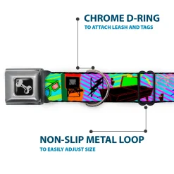 Dog Bone Seatbelt Buckle Collar - Eighties Arcade Multi Neon Stripes