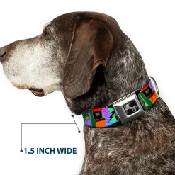 Dog Bone Seatbelt Buckle Collar - Eighties Arcade Multi Neon Stripes