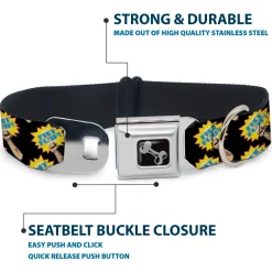 Dog Bone Seatbelt Buckle Collar - Fist Pump Black/Yellow