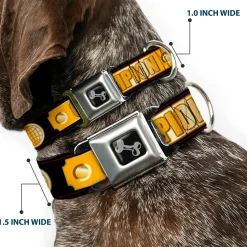 Dog Bone Seatbelt Buckle Collar - CHAMPION Belt/Icons Black/Golds