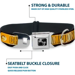 Dog Bone Seatbelt Buckle Collar - CHAMPION Belt/Icons Black/Golds