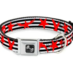 Dog Bone Seatbelt Buckle Collar - Stripes & Stars Black/White/Red