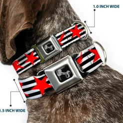 Dog Bone Seatbelt Buckle Collar - Stripes & Stars Black/White/Red
