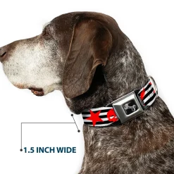 Dog Bone Seatbelt Buckle Collar - Stripes & Stars Black/White/Red