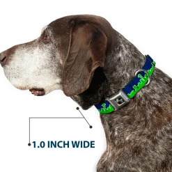Dog Bone Seatbelt Buckle Collar - Seattle Skyline Navy/Bright Green
