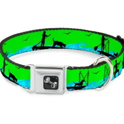 Dog Bone Seatbelt Buckle Collar - SUP w/Dog Neon Green/Blues/Black