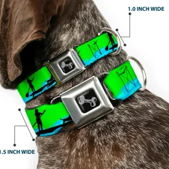 Dog Bone Seatbelt Buckle Collar - SUP w/Dog Neon Green/Blues/Black