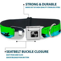 Dog Bone Seatbelt Buckle Collar - SUP w/Dog Neon Green/Blues/Black