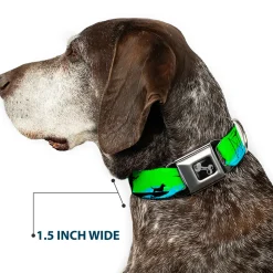 Dog Bone Seatbelt Buckle Collar - SUP w/Dog Neon Green/Blues/Black