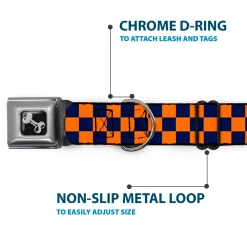 Dog Bone Seatbelt Buckle Collar - Checker Orange/Dark Blue