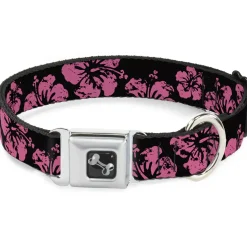 Dog Bone Seatbelt Buckle Collar - Hibiscus Weathered Black/Pink