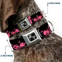 Dog Bone Seatbelt Buckle Collar - Hibiscus Weathered Black/Pink
