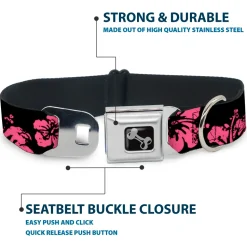Dog Bone Seatbelt Buckle Collar - Hibiscus Weathered Black/Pink