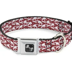 Dog Bone Seatbelt Buckle Collar - Skull Yard Red/White