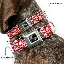 Dog Bone Seatbelt Buckle Collar - Skull Yard Red/White