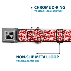 Dog Bone Seatbelt Buckle Collar - Skull Yard Red/White