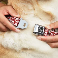 Dog Bone Seatbelt Buckle Collar - Skull Yard Red/White