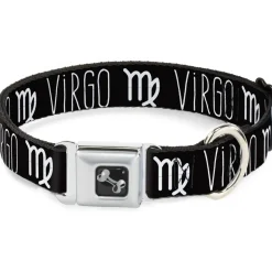 Dog Bone Seatbelt Buckle Collar - Zodiac VIRGO/Symbol Black/White