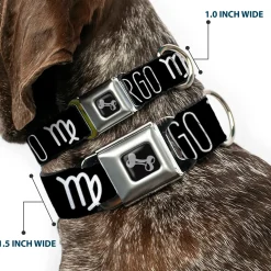 Dog Bone Seatbelt Buckle Collar - Zodiac VIRGO/Symbol Black/White