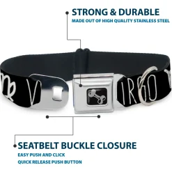 Dog Bone Seatbelt Buckle Collar - Zodiac VIRGO/Symbol Black/White