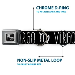 Dog Bone Seatbelt Buckle Collar - Zodiac VIRGO/Symbol Black/White