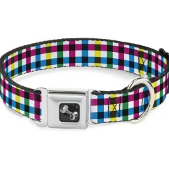 Dog Bone Seatbelt Buckle Collar - Buffalo Plaid White/Multi Color