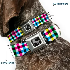 Dog Bone Seatbelt Buckle Collar - Buffalo Plaid White/Multi Color