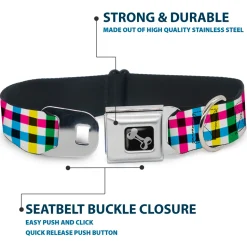 Dog Bone Seatbelt Buckle Collar - Buffalo Plaid White/Multi Color