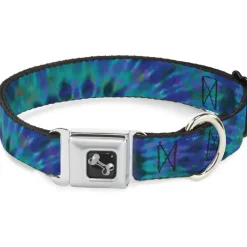 Dog Bone Seatbelt Buckle Collar - Tie Dye Green/Blue/Purple