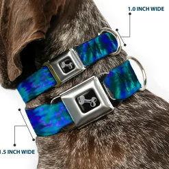 Dog Bone Seatbelt Buckle Collar - Tie Dye Green/Blue/Purple
